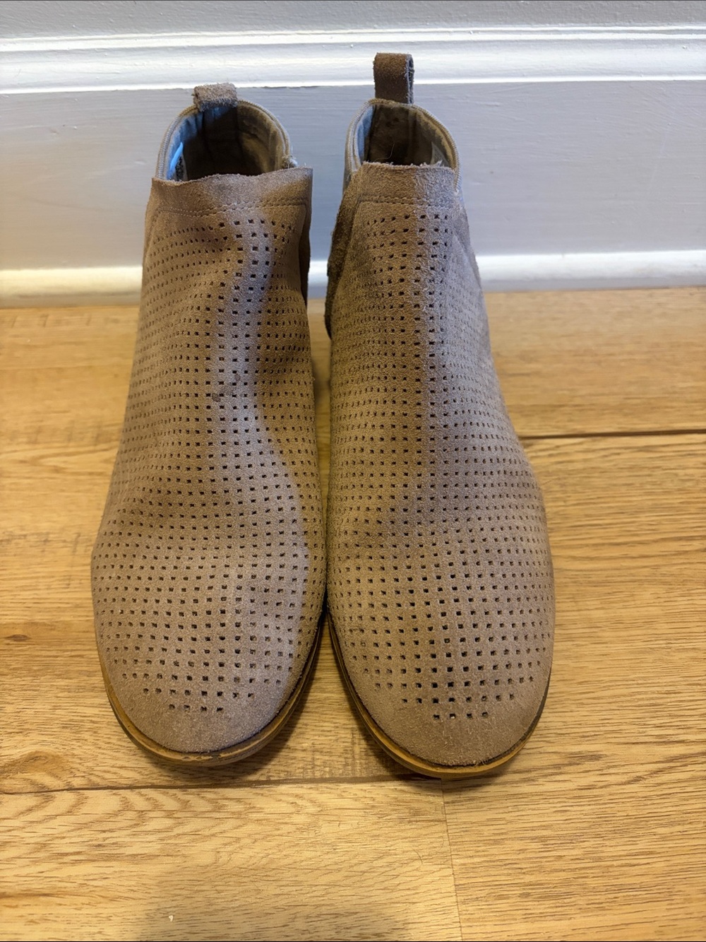 Women's TOMS Taupe Perforated Suede Ankle Boots